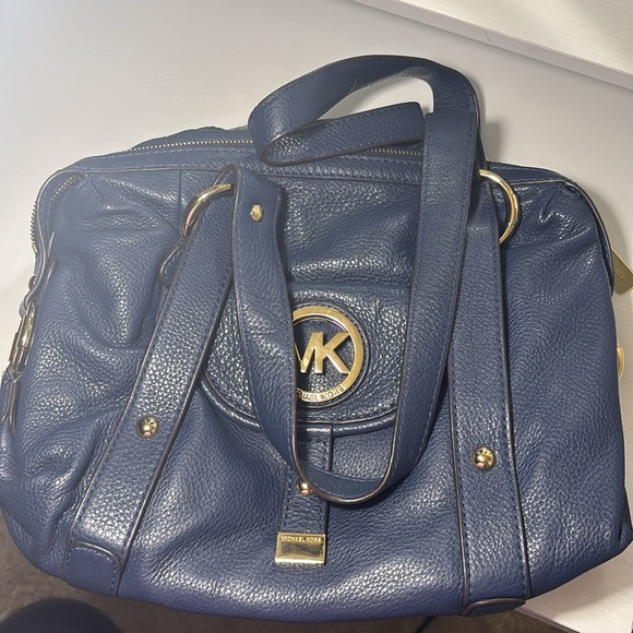 NWT MICHAEL KORS Fulton Navy Blue Pebbled Leather Large Satchel Purse - Picture 10 of 10